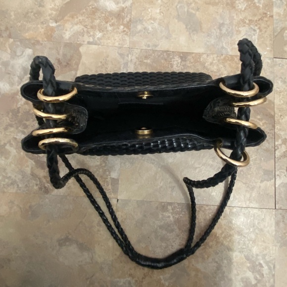 CEM Vintage Black Woven Genuine Leather Crossbody Shoulder Side Bag Purse - Picture 4 of 7